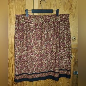 Requirements Burgundy and Gold Floral Midi Skirt